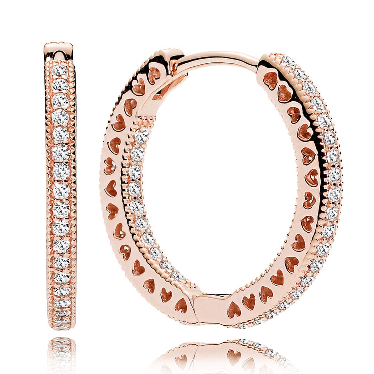 Hearts of Clear CZ 20 mm Hoop Earrings