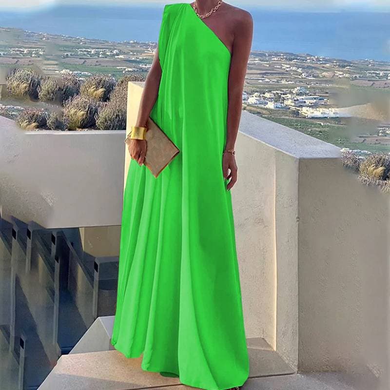 Women's Fashion One-shoulder Sleeveless Banquet Dress Long Dress