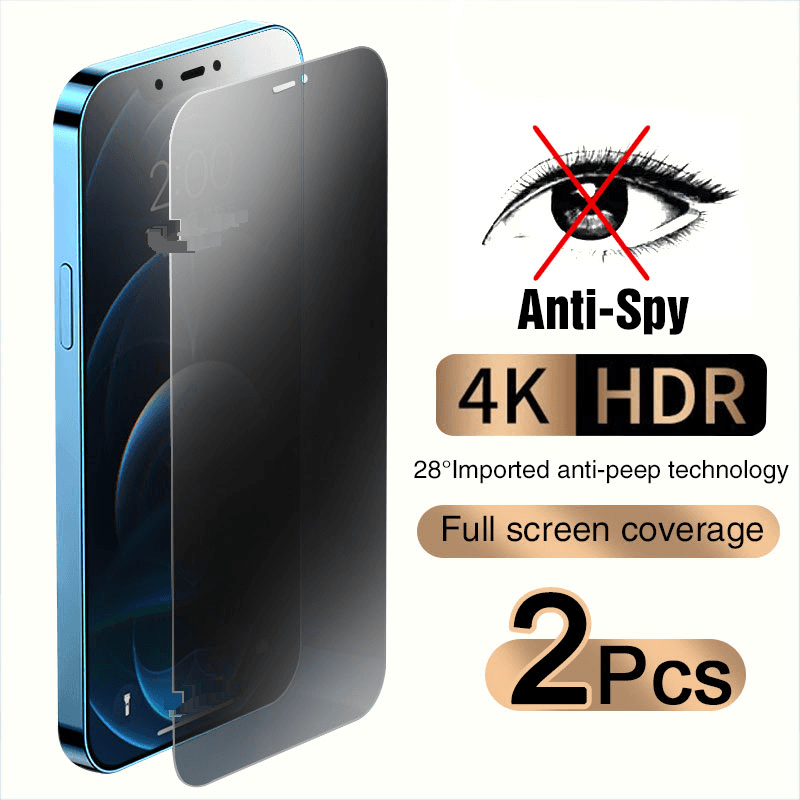 2PCS Anti-Spy Tempered Glass For IPhone 16 15 14 Pro Max - 28° Privacy Protection, 4K HDR Clear, Full Screen Coverage - CE Certified For EU