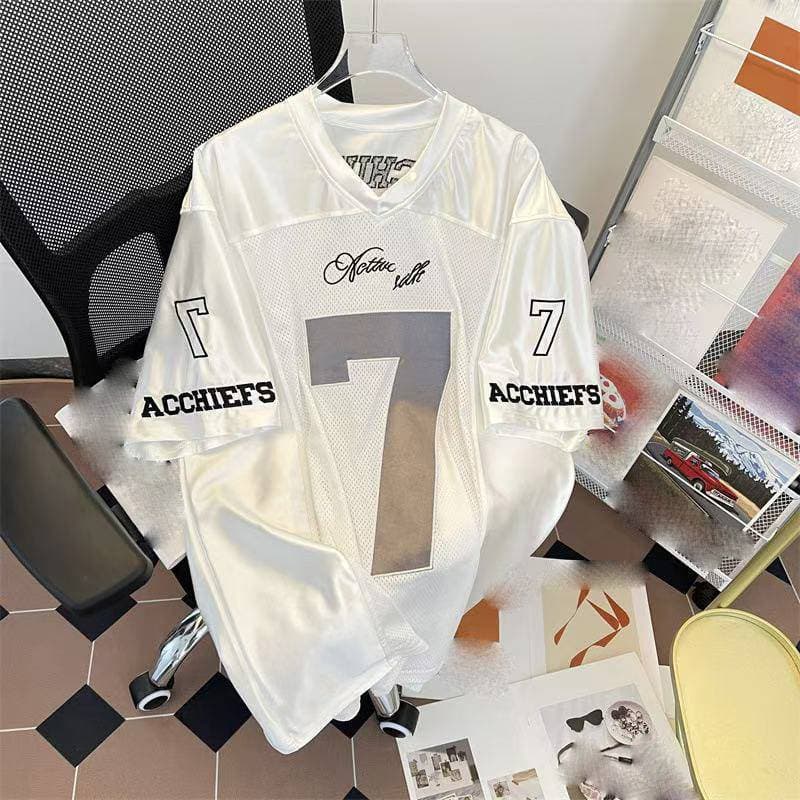 Men's Clothing Retro Mesh Embroidery Short Sleeved T Shirt Loose Quick Drying Breathable Sports Jersey Training Sweatshirt