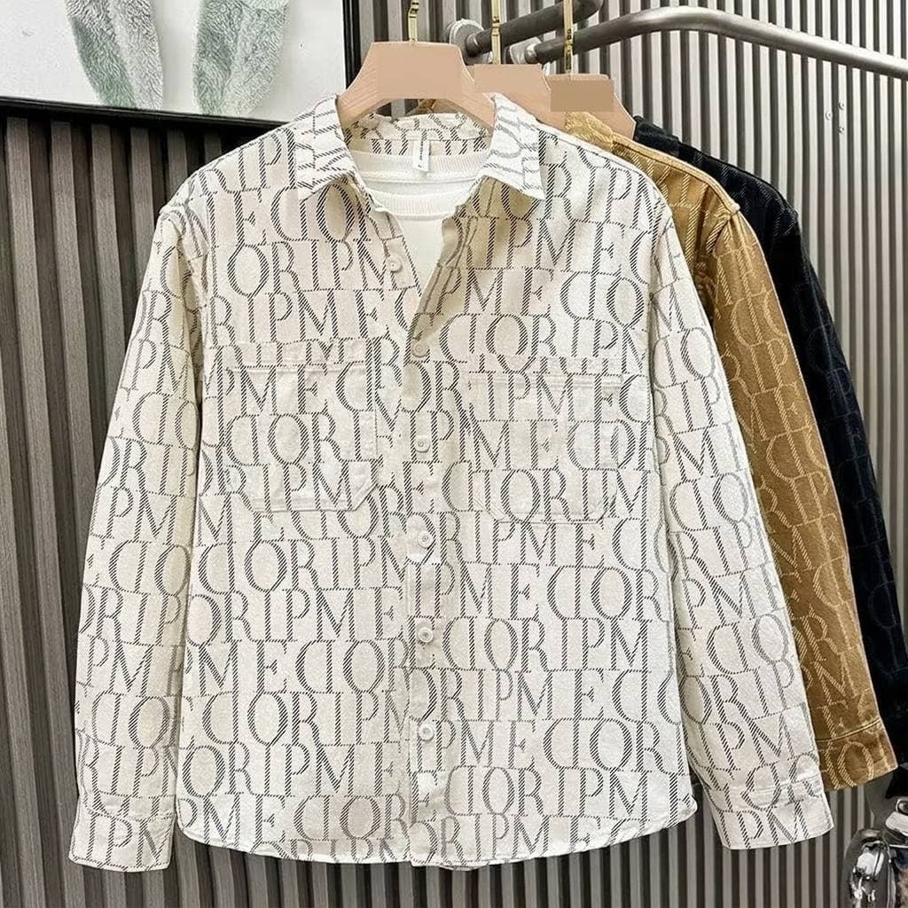Autumn And Winter New Letter Full Print Shirt Long Sleeve Coat Men And Women Jacket British Business Fashion Foreign Trade Cross Border Wholesale