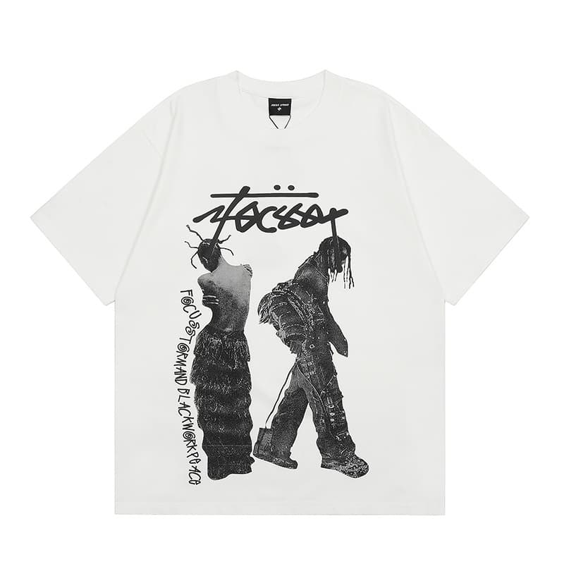 Men's Clothing Hot American Retro Street Style Old Character Print Short Sleeved T Shirt Men And Women Loose Casual Half Sleeved Shirt