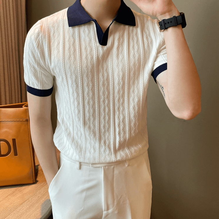 Men's Clothing Men's Summer Lapel Slim Fit Ins High End Color Casual Soft Glutinous Top