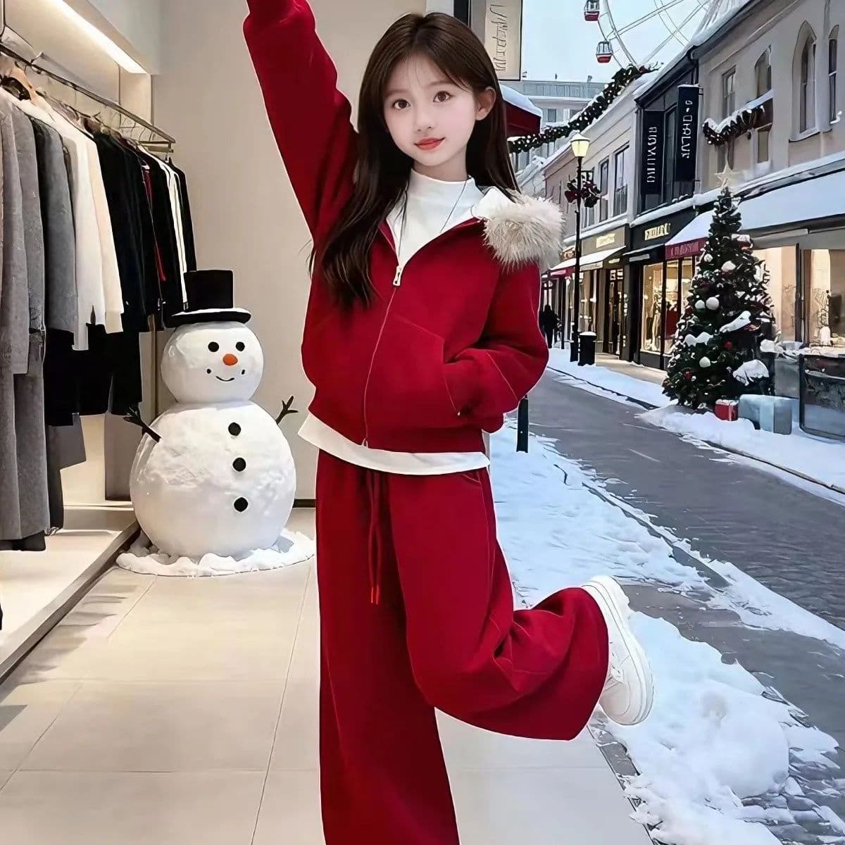 ALYCExiyuebaobao Girls Winter Year Outfit 2026 New Style For Older Children Festive Trendy Casual Sweet Cool Girl Two-Piece Set