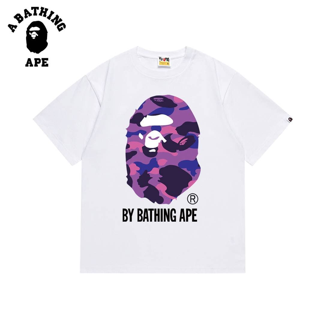 A BATHING APE BAPE-Multi Colored Monkey Head Pattern Printed Short Sleeved T-shirt Made Of Pure Cotton Fabric