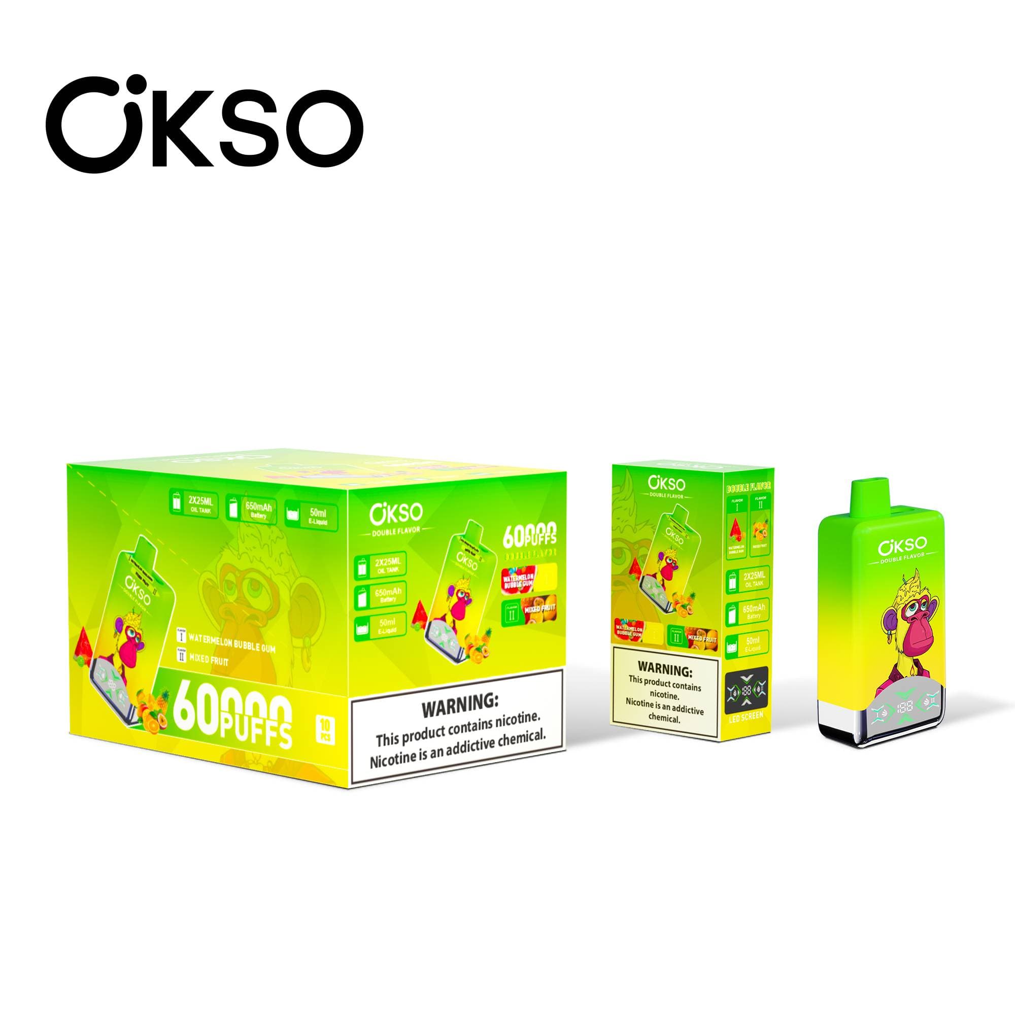 Batterie 650 mAh OKSO Double Saveur 60 000 bouffées 60 000 vape 10 résistances Mesh Double Saveur Écran LED Cigarette électronique jetable