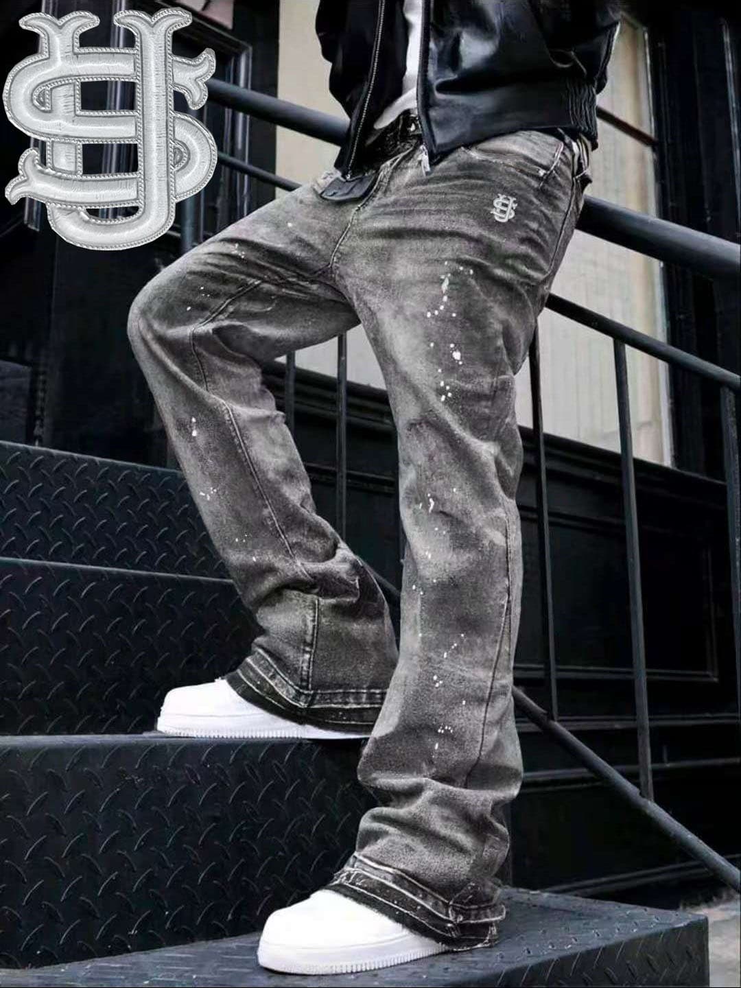 Men's Premium Washed Denim Jeans - US Embroidery & Splatter Paint Hip-Hop Streetwear Jeans​
