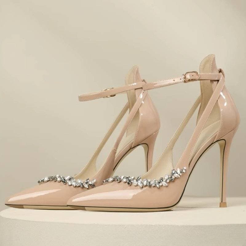 Women's Shoes Pointed high heels with stilettos spring and summer new rhinestone temperament covered toe one strap shallow mouth sexy sandals