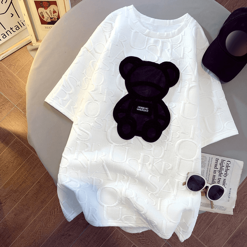 Women's Padded Long Round Neck Short Sleeve Loose Printing Bottoming Shirt Top Round Neck Trendy