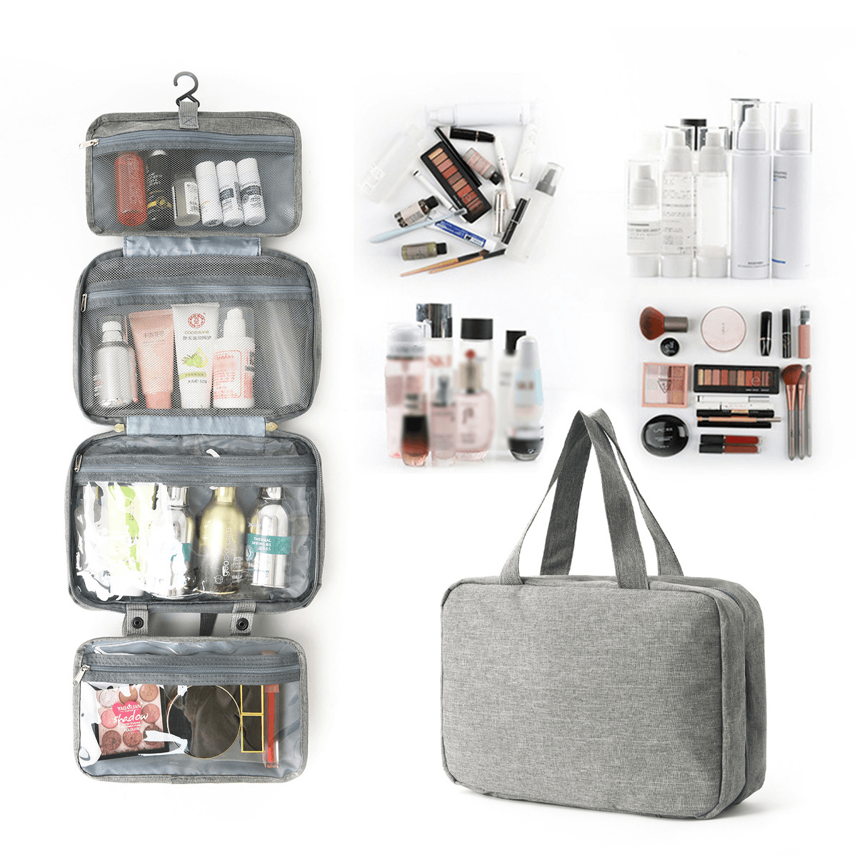 ​​4-Fold Hanging Toiletry Bag - Waterproof & Multi-Compartment Travel Cosmetic Organizer (Wet/Dry Separation, Portable Makeup Bag)​