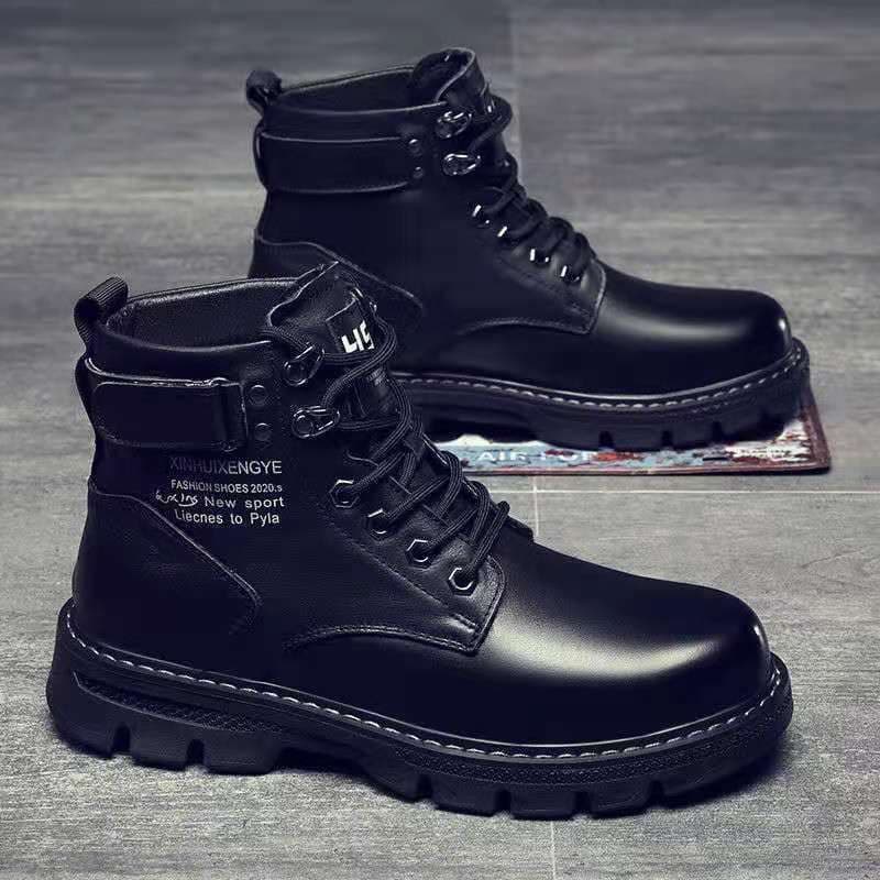 Martin Boots Men's Spring 2024 New High-top British Style Black Workwear Motorcycle Leather Boots Spring and Autumn Casual Leather Shoes
