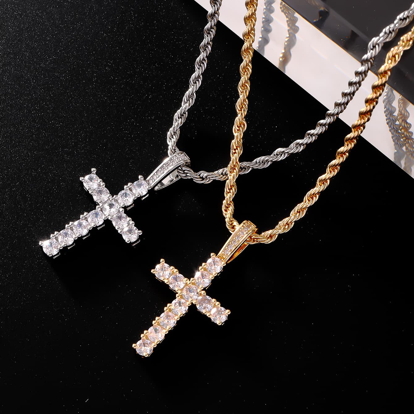 hip hop hipster cross pendant micro inlaid zircon retro personalized men's necklace