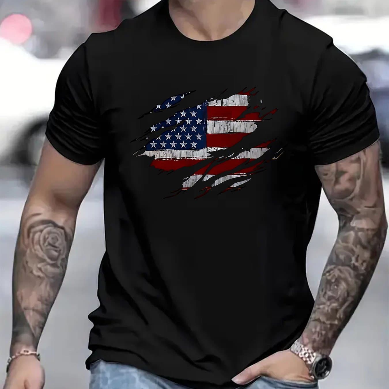 Men's Fashion Short-sleeved T-shirts Summer Slim-fit Pure Cotton Printed T-shirts Trendy Casual Versatile Tops