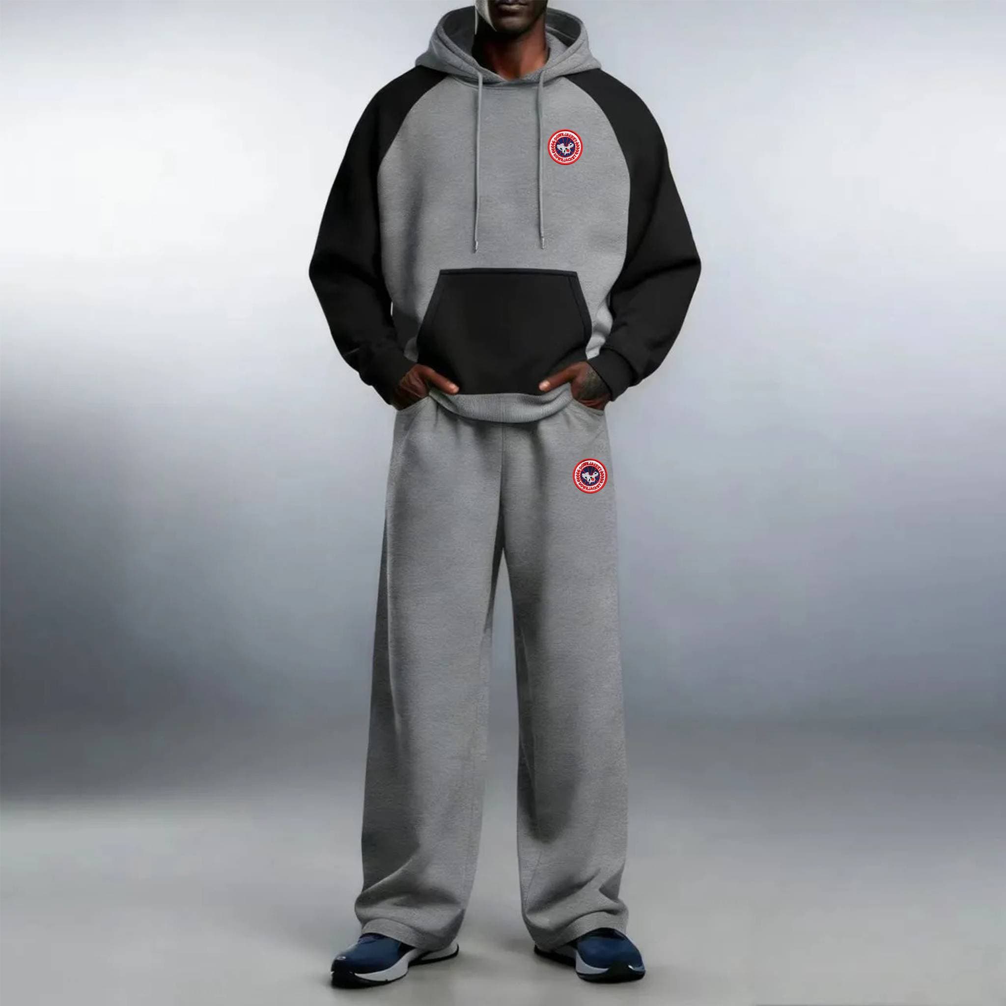 Men's Autumn New Style Color Block Hoodie Fashion Sports Suit Hooded Zipper Long Sleeve Jacket Trendy Two-Piece Set