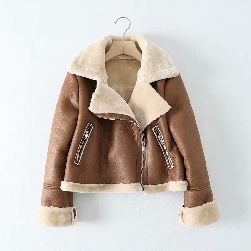 Women's Clothing autumn and winter new knight style motorcycle clothing casual fur collar slim fit thick short women's jacket leather coat