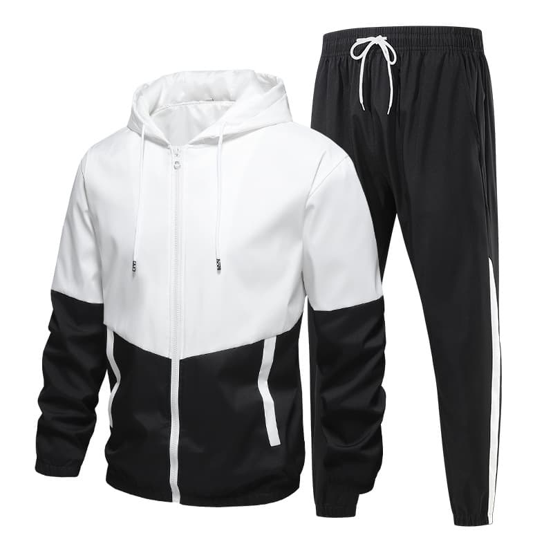 Men's Tracksuit 2 Pieces Sports Set Jogging and Hoodies Long Sleeve Coat Casual Zip Up Patchwork Clothing