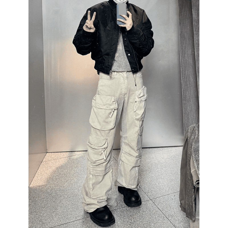 Men's Clothing God Pants Replacement 24ss Workwear Pocket Washed Functional Jeans Spring Casual Wide Leg Men