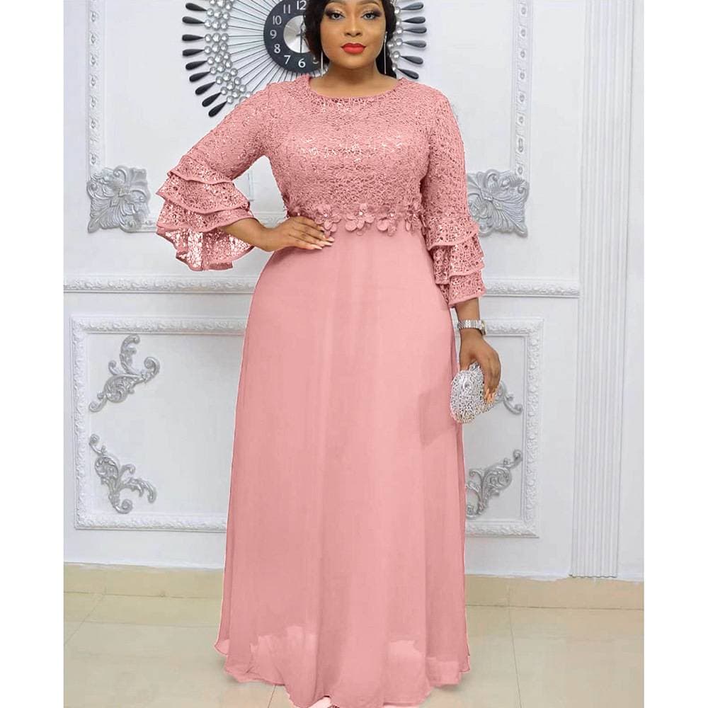 Women's Plus Size Spring And Summer Holiday Banquet New Lace Heavy Chiffon Dress