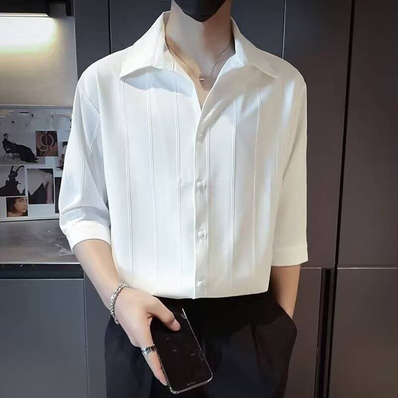 Men's Clothing Short Sleeved Men's Shirt Summer Striped Shirt Men's New Style High End Handsome Casual Shirt Solid Color Top