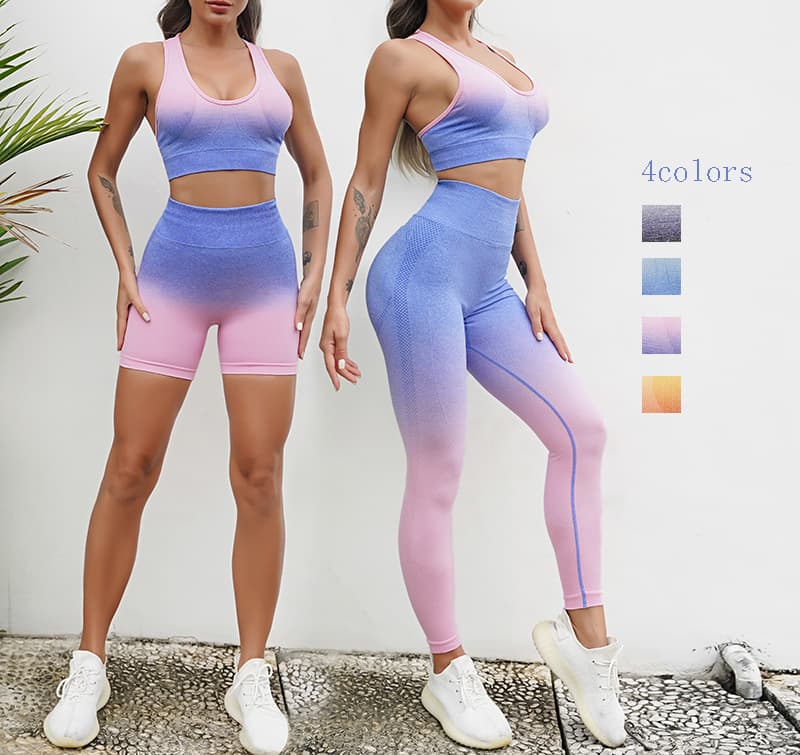Women's seamless yoga wear Fitness set High-waisted hip lift fitness pants Tie dye sports vest Running shorts