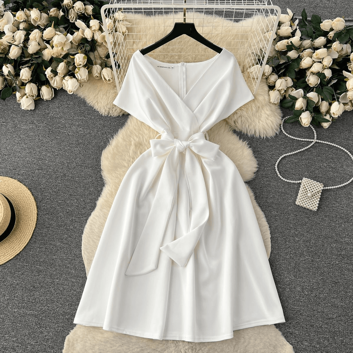 Women’s Clothing High End Banquet Party Dress For Women In Summer With Bow Tie Waist Design Niche Chic Dress
