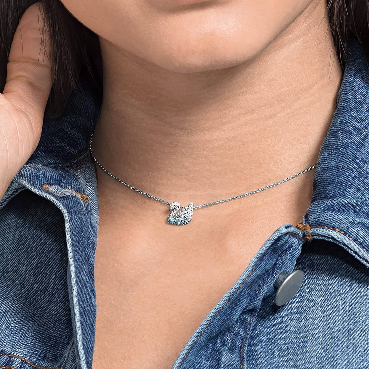 Swarovski Iconic Swan Pendant Swan Small Blue Rhodium Plated 5512094