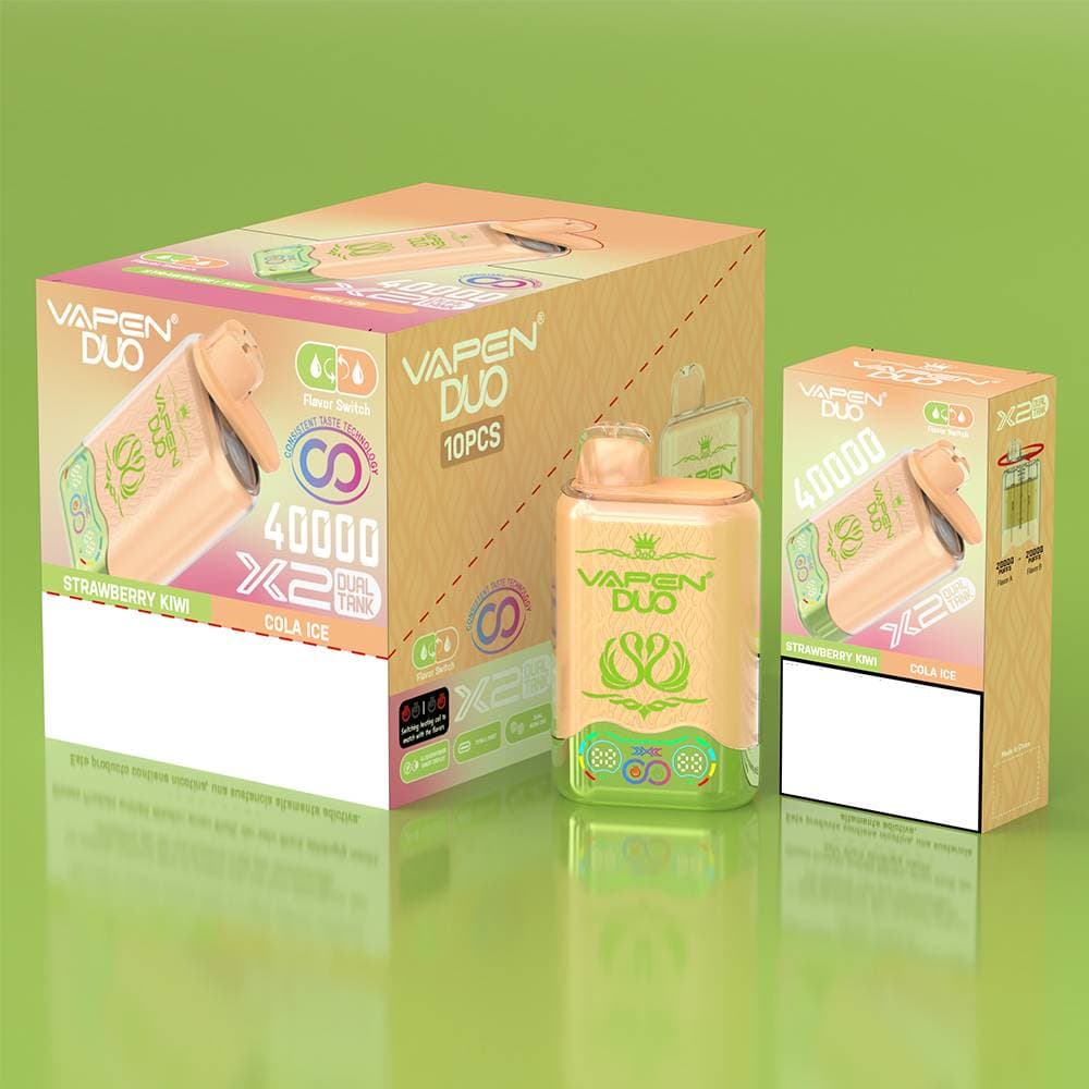 Vape jetable 10 pièces VAPEN DUO 2-en-1 Twins – 40 000 bouffées, double saveur cristal, Razz et citron vert, double réservoir, résistances en