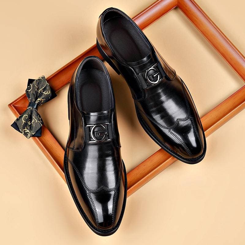 Men's Slip-On Dress Shoes – Pointed Toe Business Casual Shoes (Embroidered & No Laces)​​