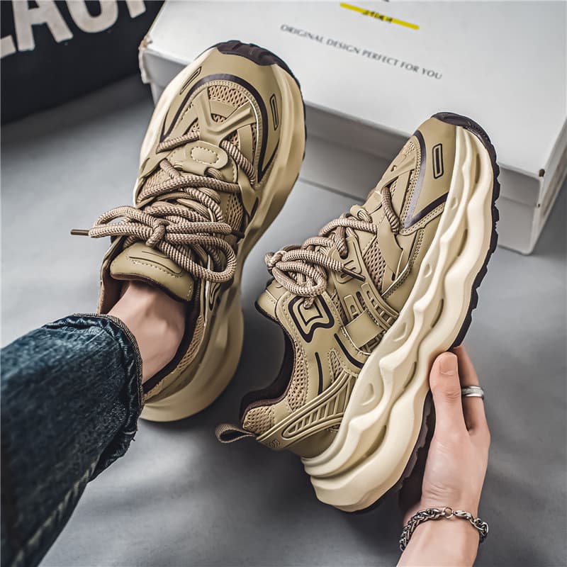 Summer mesh men's shoes breathable casual student sports running versatile Korean thick soled height enhancing white dad shoes