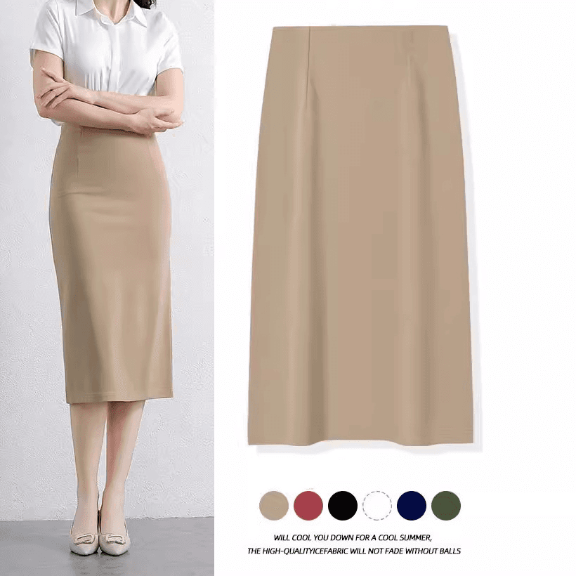 spring and summer high end skirt A line high waist mid length skirt slimming professional hip skirt skirt women's skirt long skirt