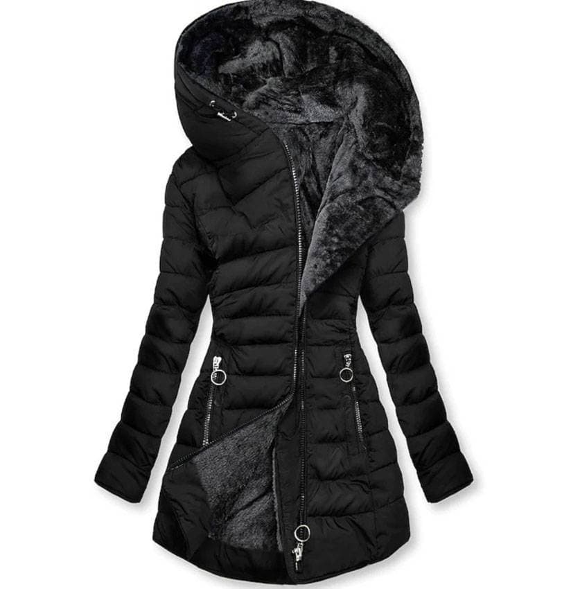 Manteau mi-long en coton à capuche et fermeture éclair diagonale pour femme, vêtement tendance