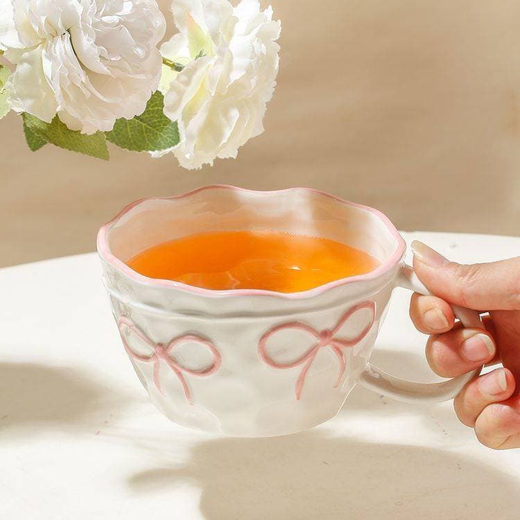 Large Capacity Mug Birthday Gift Cup Coffee Cup Girly Heart With Handle Bow Flower Tea Cup
