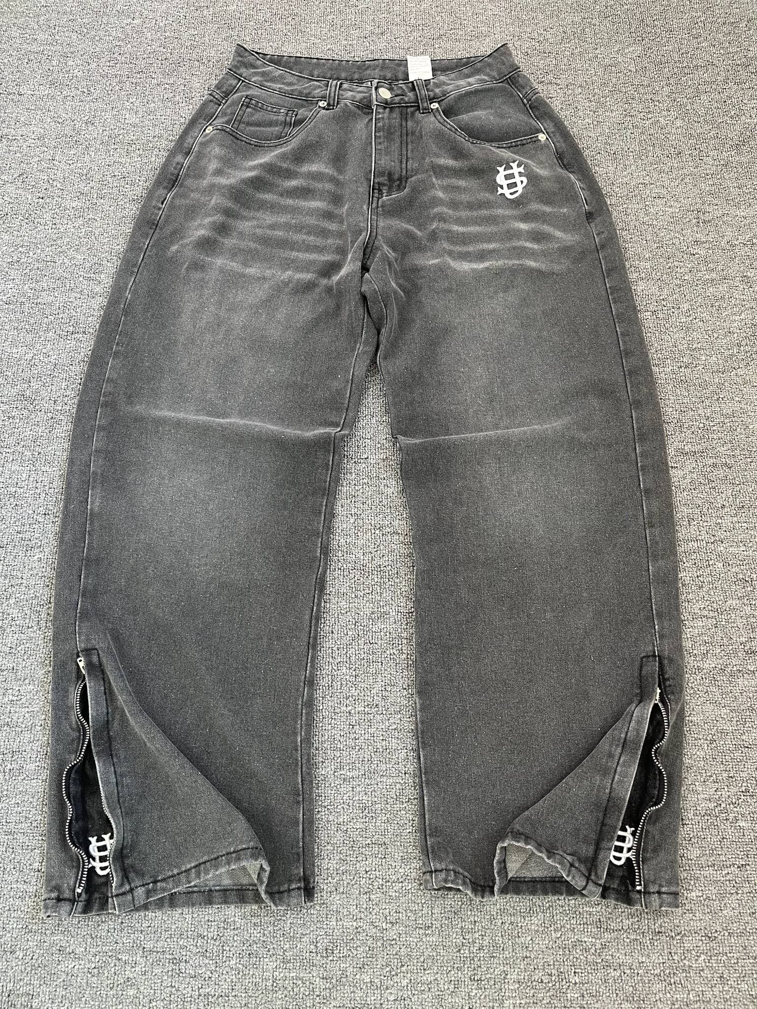 Men's Vintage Washed Denim Jeans - Straight Leg Embroidered Retro Jeans, Classic Streetwear Pants