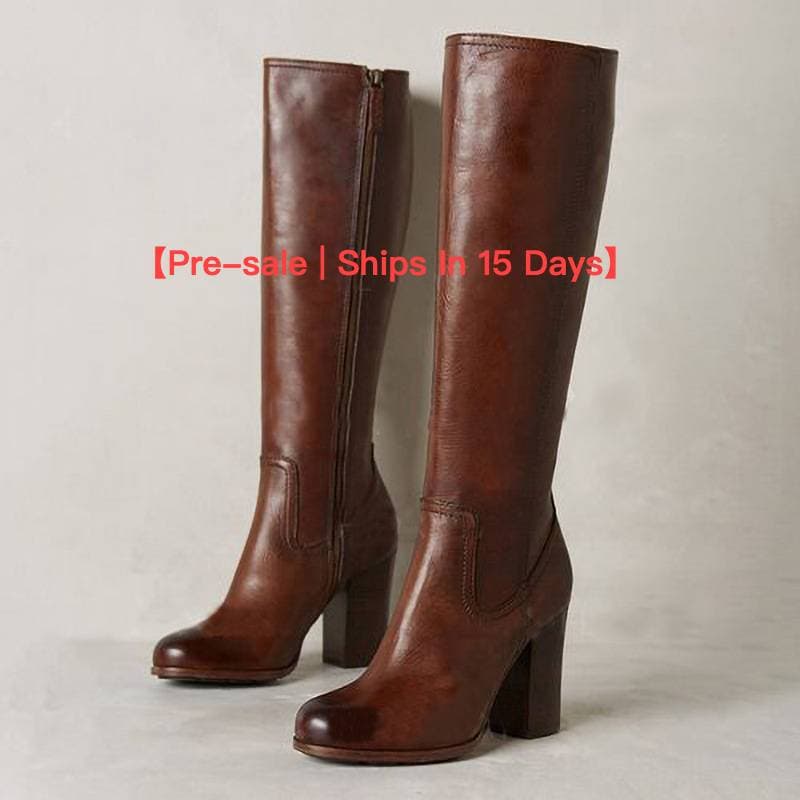 【Pre-sale | Ships In 15 Days】side Zipper High Chunky Heel Women's Plus-size Fashion Boots