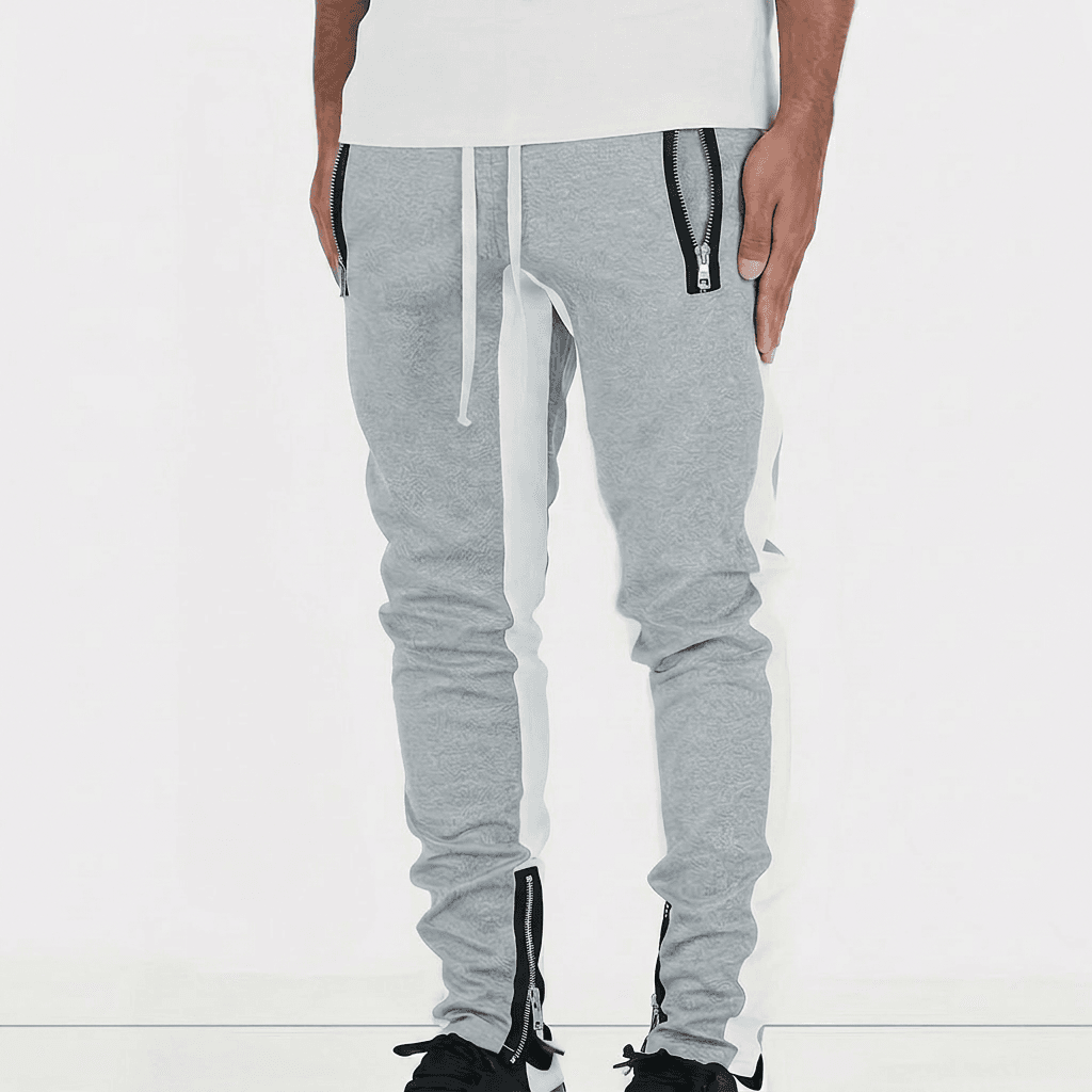 Men's Clothing Sports Contrast Color Leg Zipper Casual Trousers