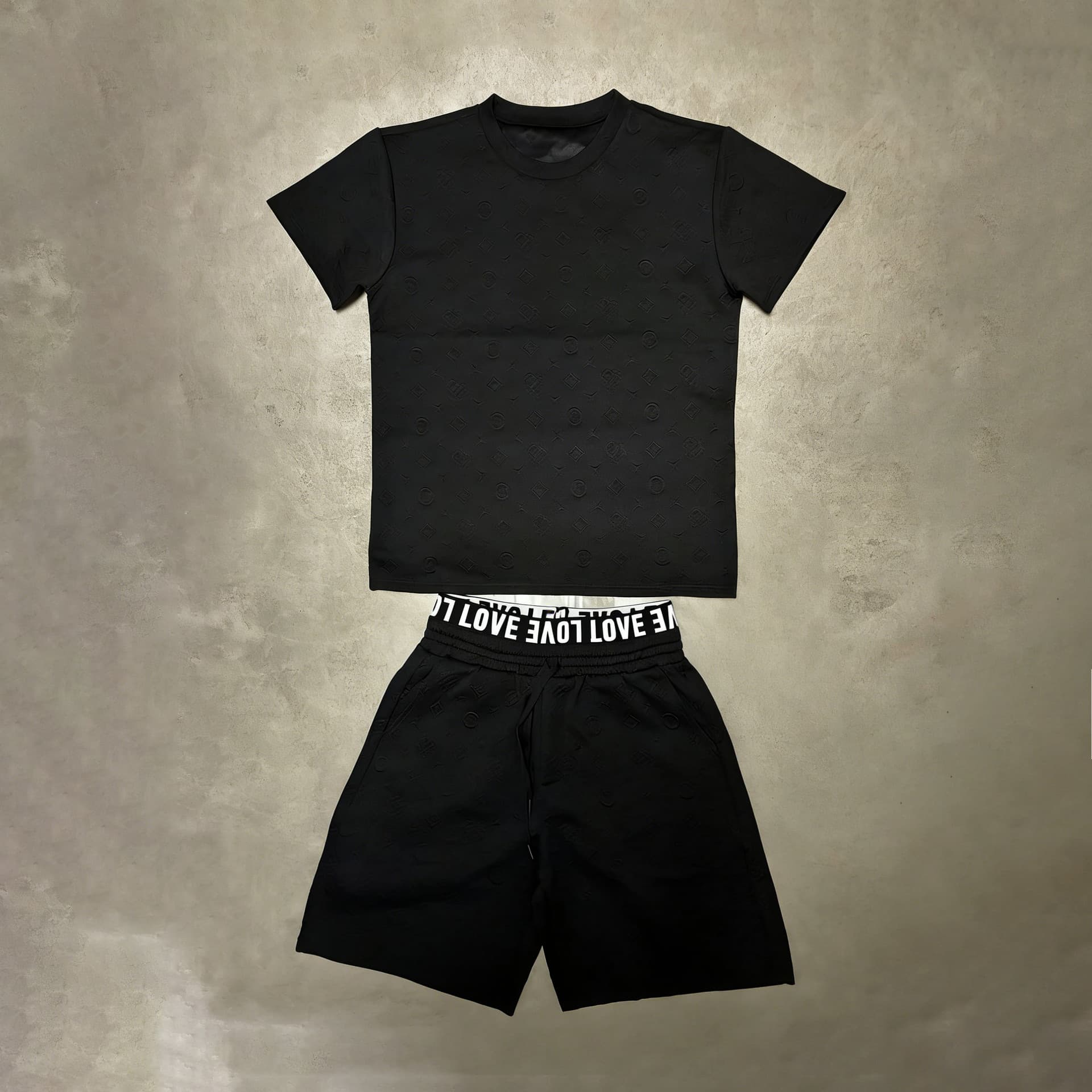 Summer Activewear Set – Jacquard Jogger Pants & Breathable Tee (Dual-Waistband, Quick-Dry Polyester, Gym-to-Street Versatility)