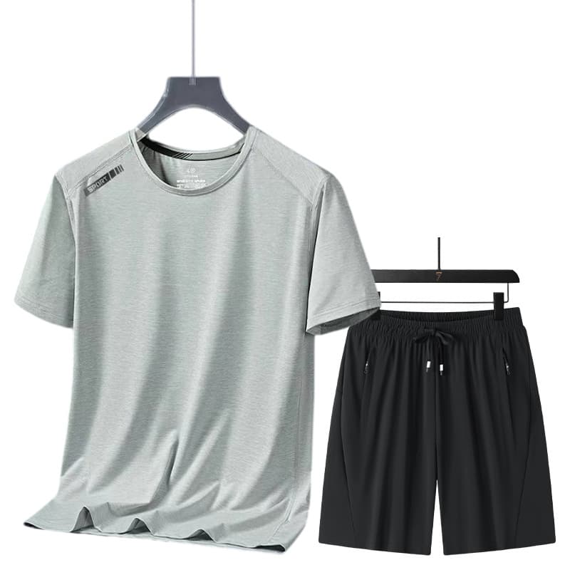 Men's Ice Silk Sports Suit Short-Sleeved T-Shirt Running Suit Men's Suit Clothes Complete Set