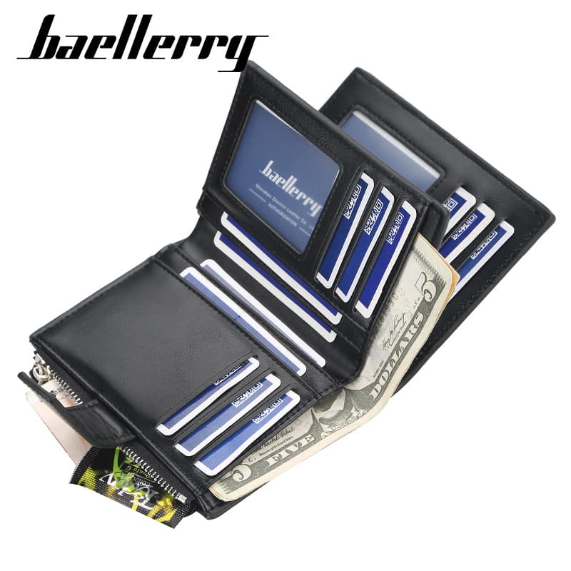 Baellerry Wallet Men's Simple Short Wallet High-quality Vertical Multi-card ID Bag Zipper Buckle Coin Purse