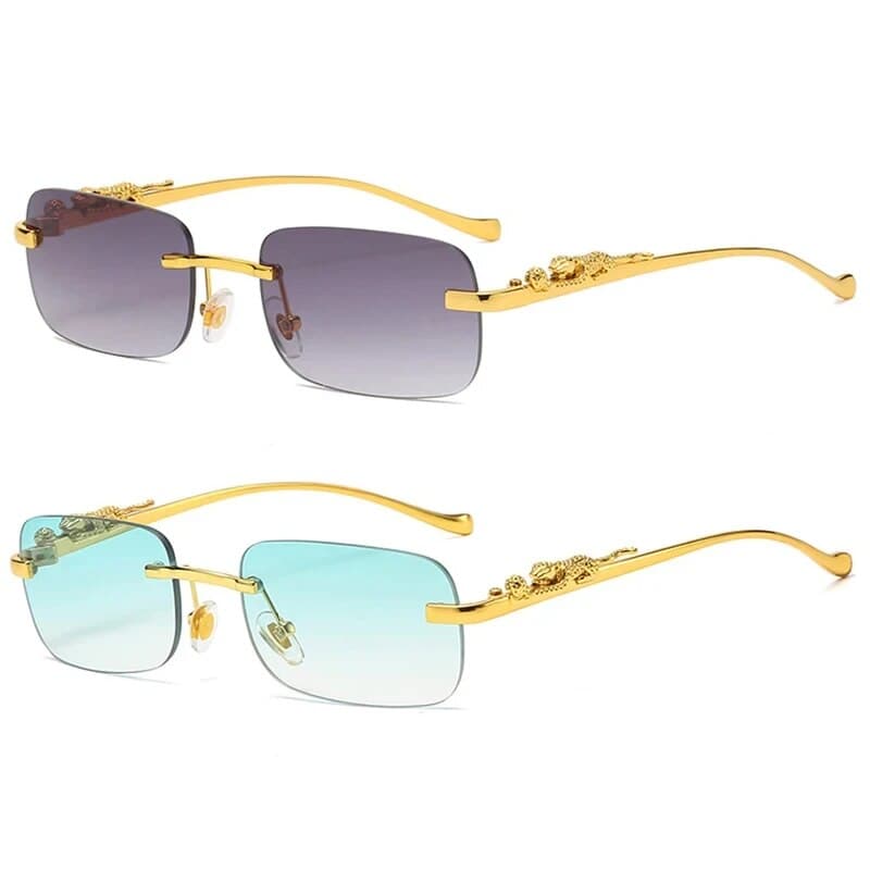 New Arrivals New Rimless Rectangle Vintage Metal Leopard Head Sunglasses Fashion Frameless Tinted Glasses Shades for Women Men