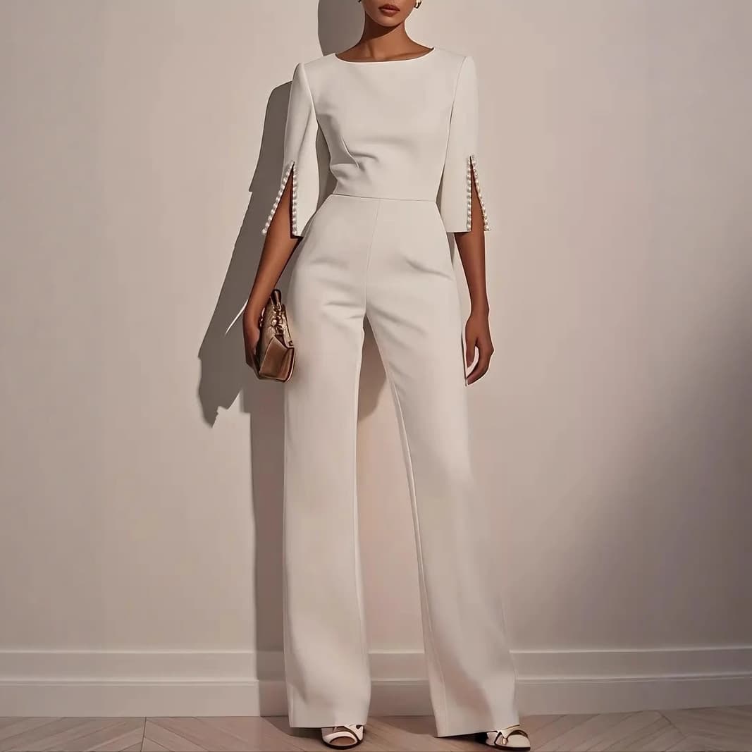 Women's Clothing Solid Color Beaded Decorated Slim Jumpsuit