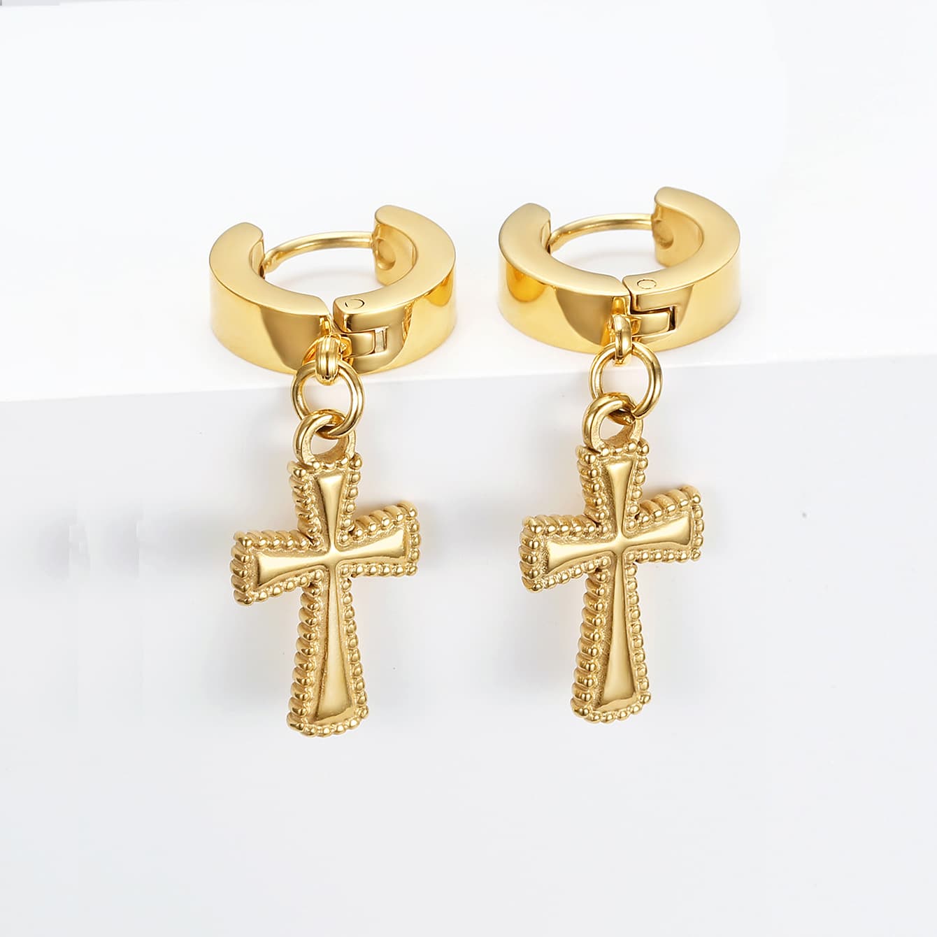 Women's Jewelry Personalized Street Hip Hop Style Fashion Cross Earrings Round Ear BucklesTrendy Titanium Steel Earrings Cool