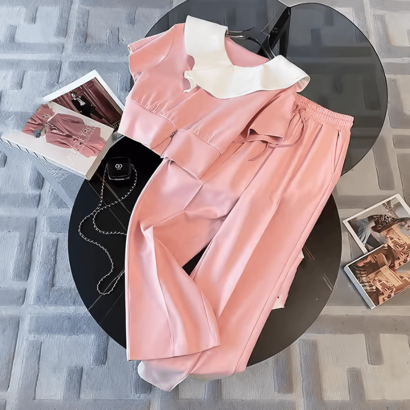Women's Clothing Temperament sports suits new slimming and age reducing fashion casual wide leg pants street blasting two piece suit