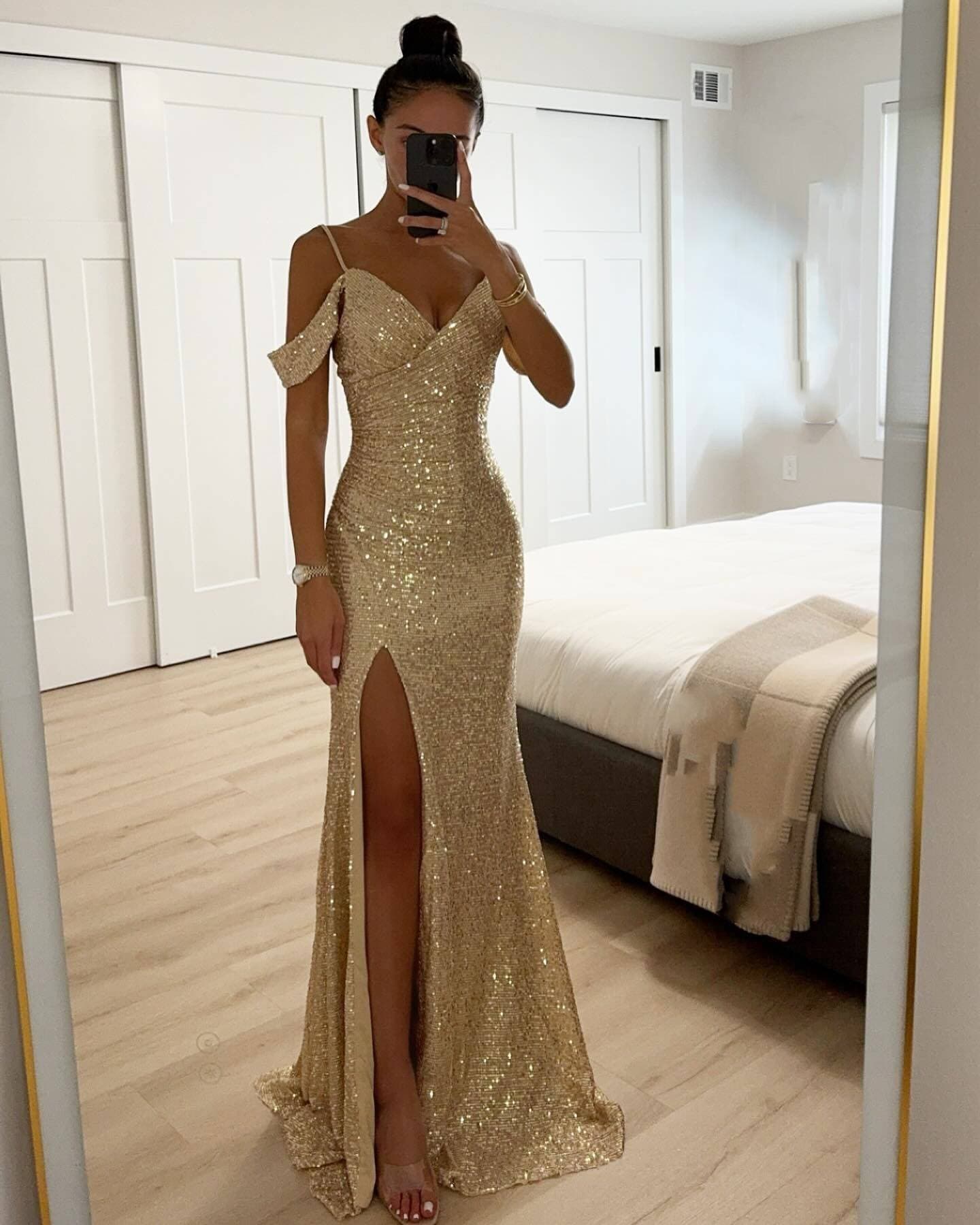 Women's Clothing new sling sequined slit dress INS casual loose party dress