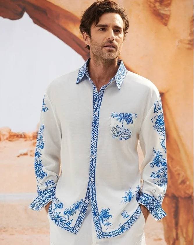 Men's Clothing Autumn Tops Long Sleeved Printed Contrast Casual Shirts