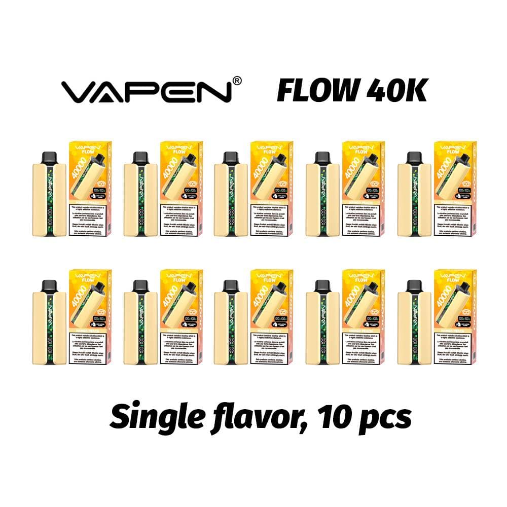 Lot de 10 cigarettes électroniques jetables Vapen Flow 40 000 bouffées (2 %), 20 000, 30 000 et 50 000 vapes. Technologie de goût constant.