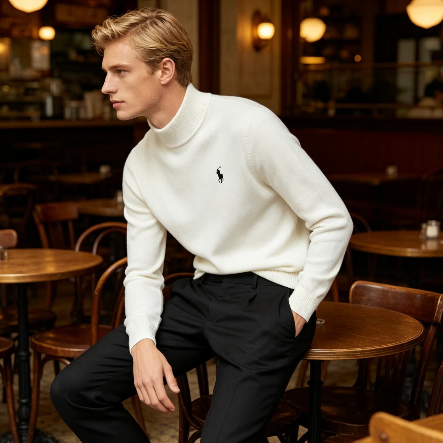 Pull col roulé Ralph Lauren pour homme, couleur unie, orné d'un poney brodé sur la poitrine gauche, coupe ajustée et chaude, idéal pour l'automn