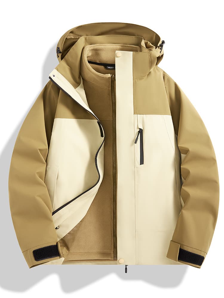 Outdoor God Men 3-in-1 Detachable Heavy Rain Waterproof Hiking Jacket Climbing Travel Tibet Coat Women