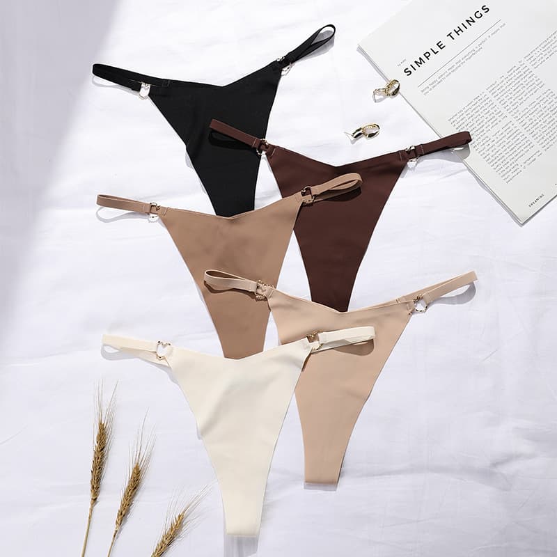 Exquisite Thin Straps Low Waist Love Ring Seamless Ice Silk Panties Sexy T Pants Large Size Pure Cotton Crotch Women's Thong Panties