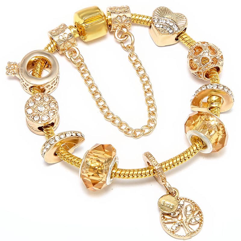 Best-selling Gold Pandora-style Bracelet For Women With Crystal Wisdom Tree Pendant, DIY Trendy Jewelry, Factory