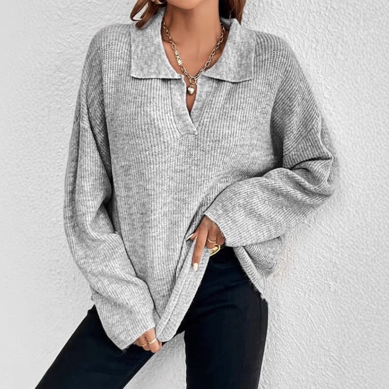 Women’s Polo Neck Knit Sweater – Long Sleeve Solid Color Pullover, Elegant & Versatile For Fall & Winter